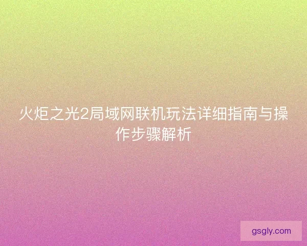 火炬之光2局域网联机玩法详细指南与操作步骤解析