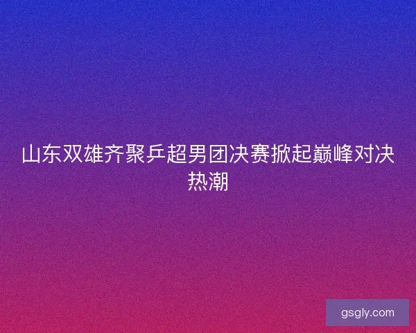 山东双雄齐聚乒超男团决赛掀起巅峰对决热潮